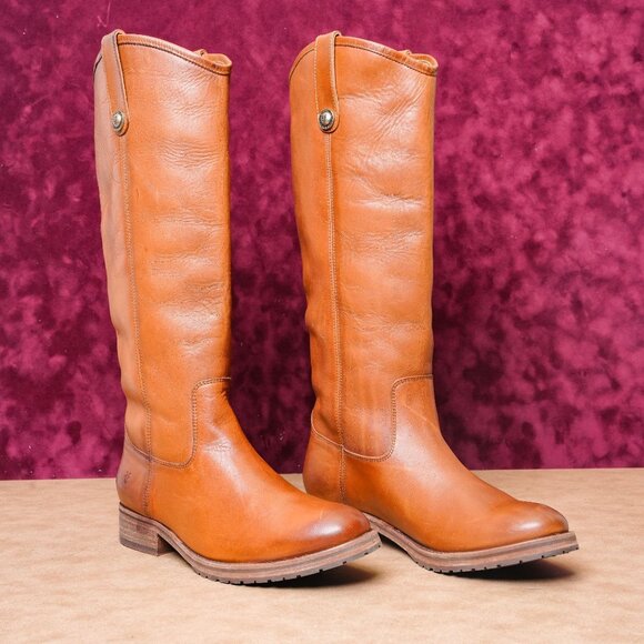 Frye Women Melissa Button Lug Brown Leather Riding Equestrian Boots sz 9